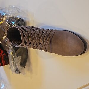 Brand New Taupe Vegan Suede Ankle Boots